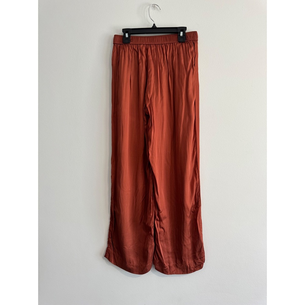 Anthropologie Wide Leg Pull On Pants Womens XS Rust Orange Silky Button Detail